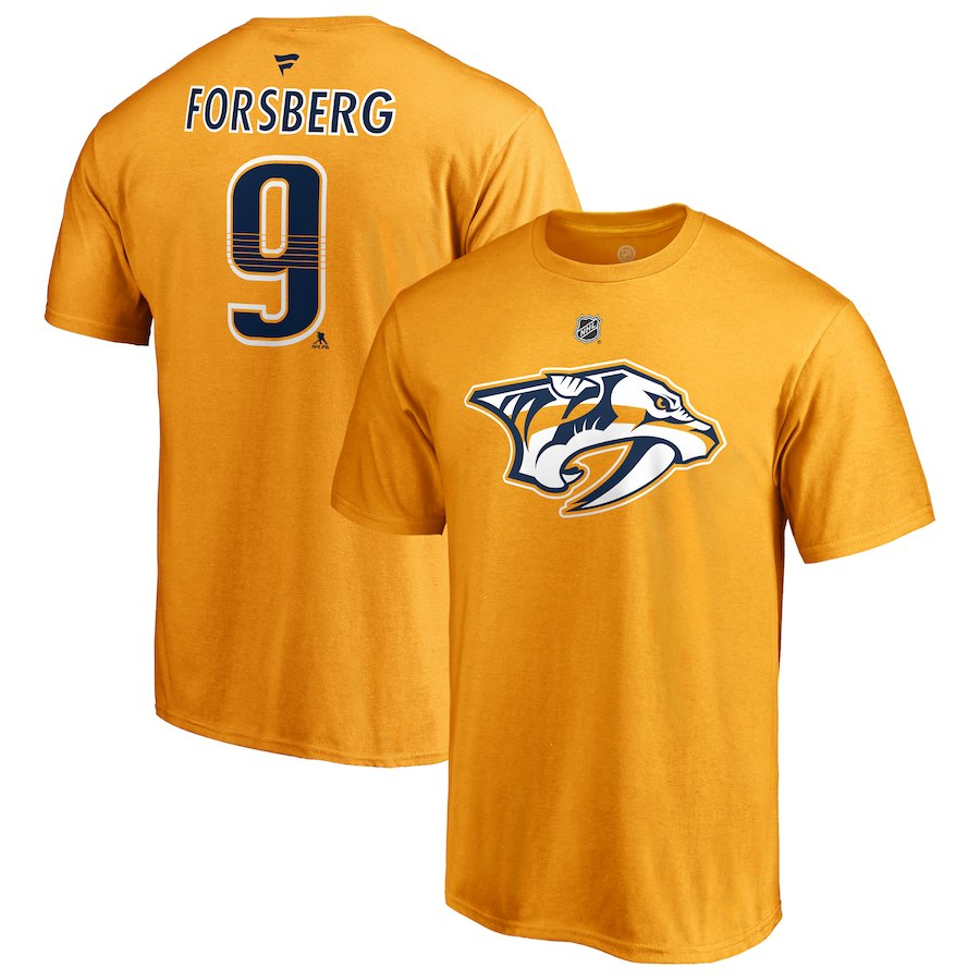 Nashville Predators pánské tričko yellow #9 Filip Forsberg Stack Logo Name & Number