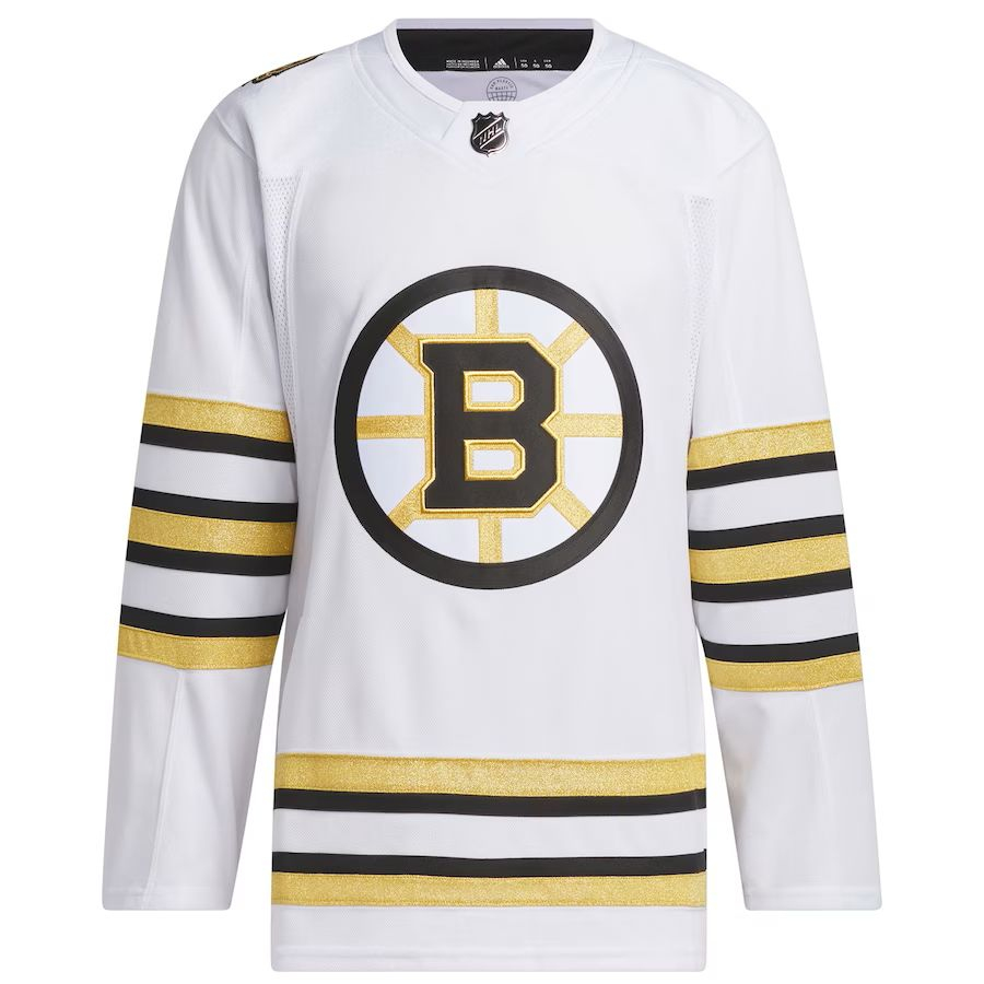 Boston Bruins hokejový dres adidas White 100th Anniversary Primegreen Authentic Jersey