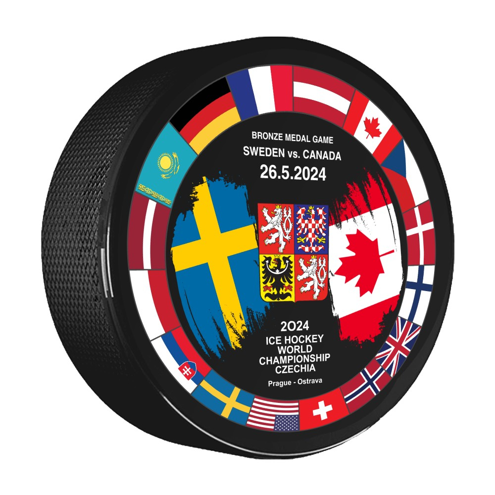 Hokejové reprezentace puk Ice Hockey World Championship Czechia MS 2024 Dueling 26.5.2024 Sweden vs. Canada