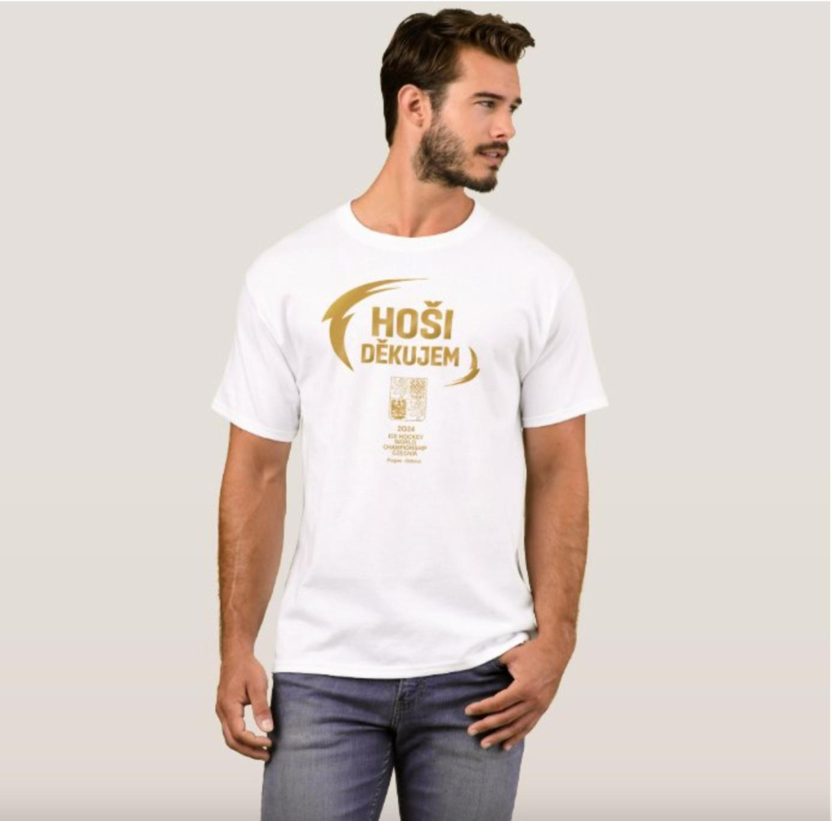 Hokejové reprezentace pánské tričko HOŠI DĚKUJEM Ice Hockey World Championship Czechia MS 2024 GOLD EDITION White