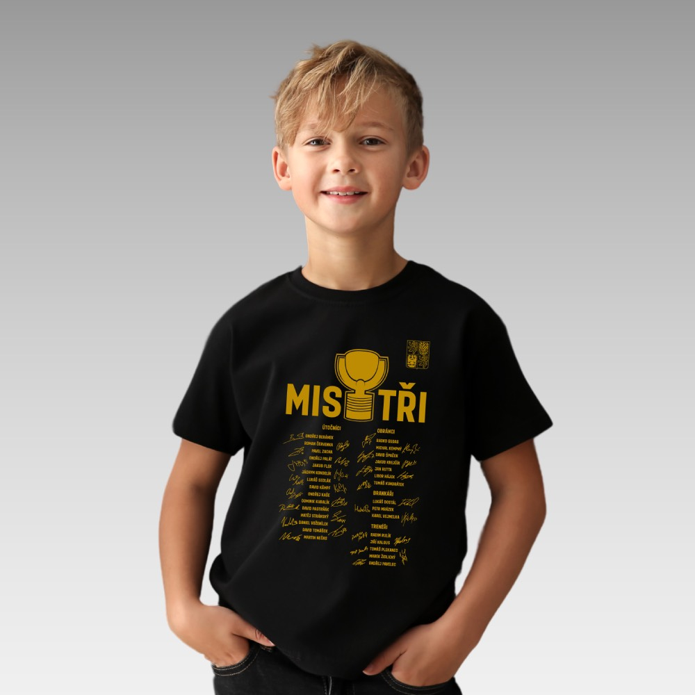 Hokejové reprezentace dětské tričko MISTŘI Ice Hockey World Championship Czechia MS 2024 GOLD EDITION Black
