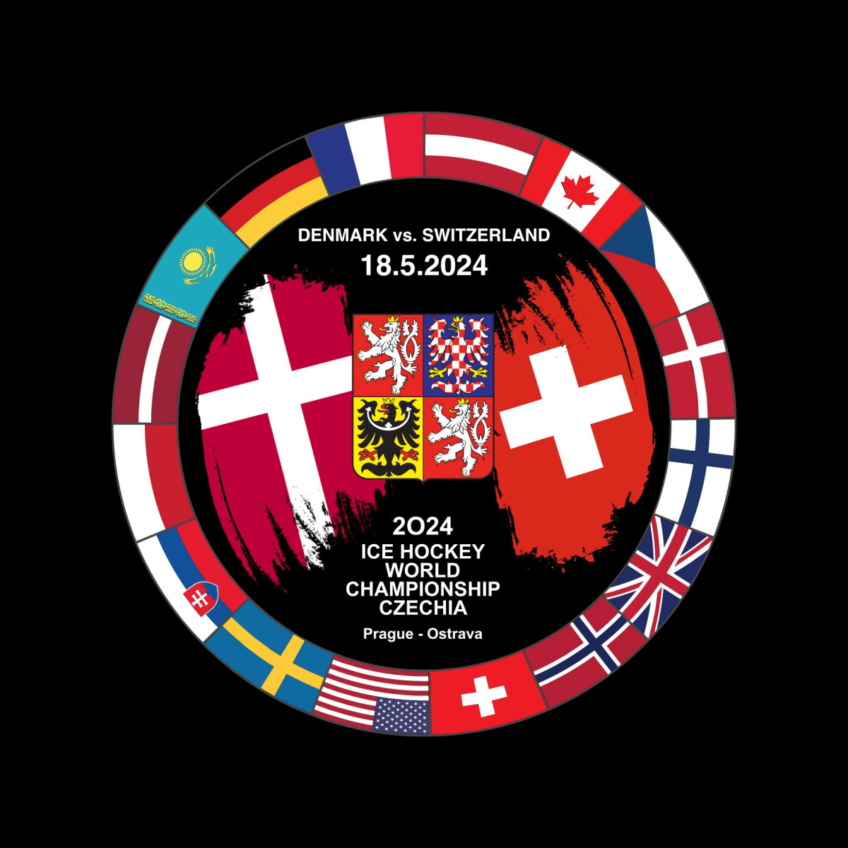 Hokejové reprezentace puk Ice Hockey World Championship Czechia MS 2024 Dueling 14.5.2024 Denmark vs. Norway