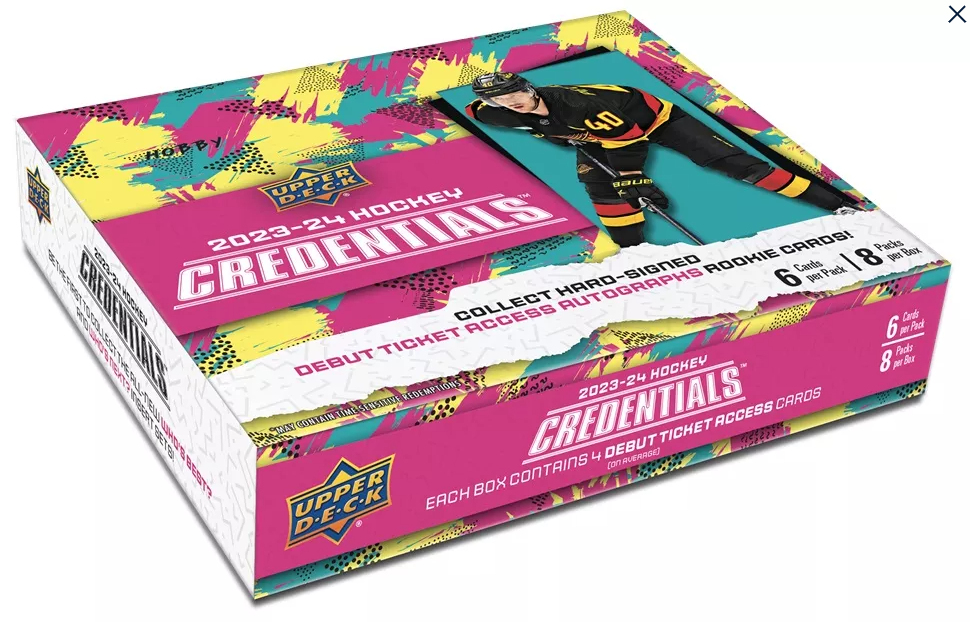 NHL boxy hokejové karty NHL 202-24 Upper Deck Credentials Hobby Box