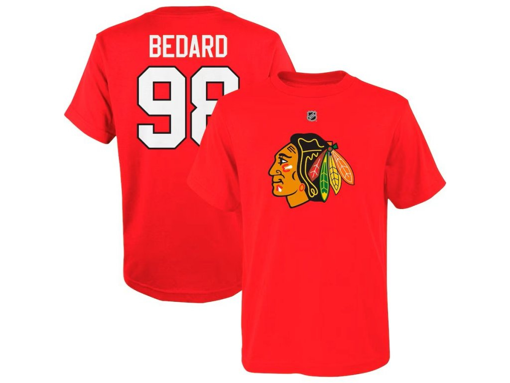 Chicago Blackhawks dětské tričko Connor Bedard Chicago Blackhawks Flat Name & Number Ctn Tee