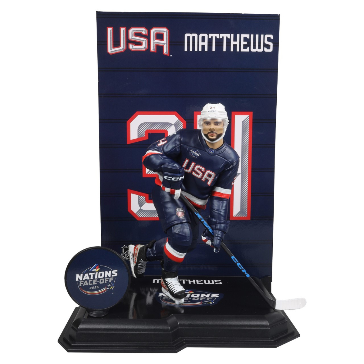 Hokejové reprezentace figurka Auston Matthews #34  Face-Off Team USA 7” Figure SportsPicks