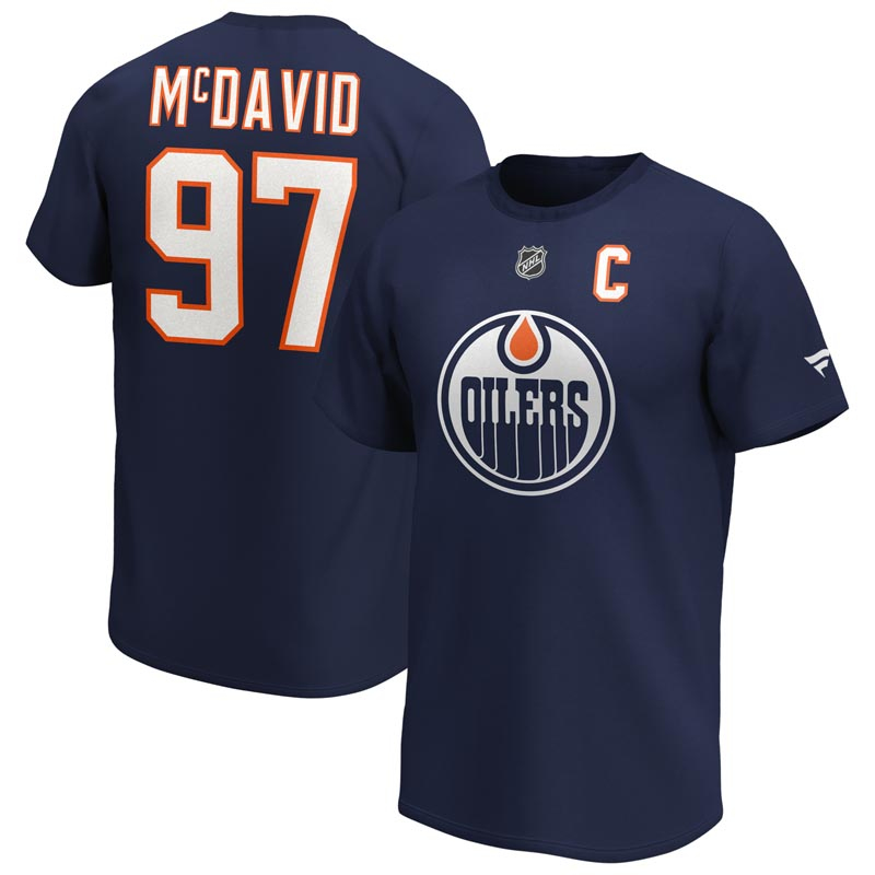 Edmonton Oilers pánské tričko Connor McDavid Iconic Name & Number Graphic navy