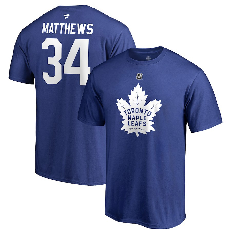 Toronto Maple Leafs pánské tričko Auston Matthews #34 Stack Logo Name & Number blue