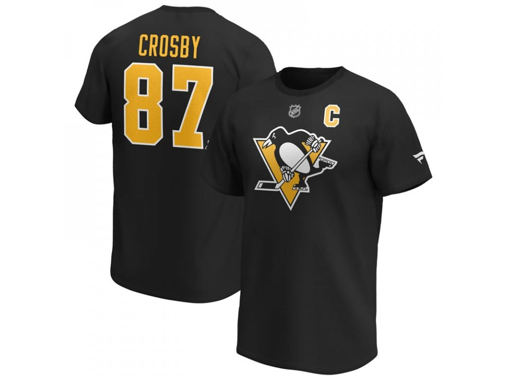 Pittsburgh Penguins pánské tričko Sidney Crosby #87 Stack Logo Name & Number black