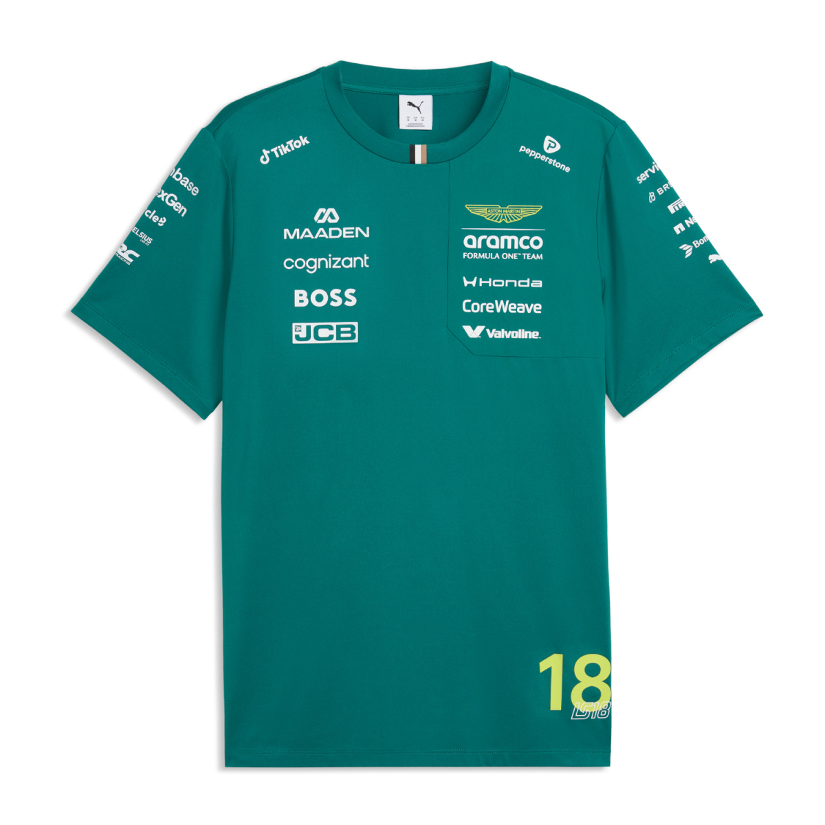 Aston Martin pánské tričko Lance Stroll #18 green official Teamline Replica F1 Team 2026