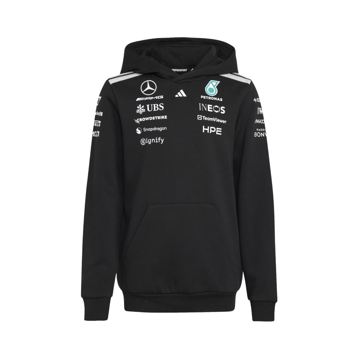 Mercedes AMG Petronas dětská mikina s kapucí black official Teamline Replica F1 Team 2026