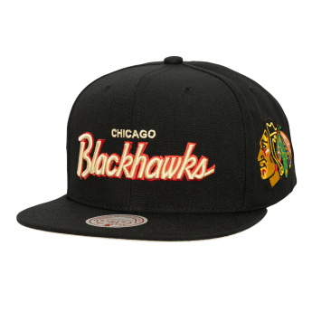 Chicago Blackhawks čepice flat kšiltovka Cream Script Snapback black