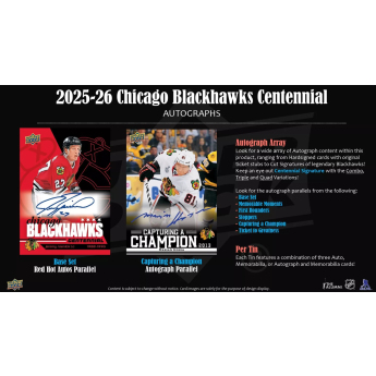 NHL boxy hokejové karty NHL 2025-26 Upper Deck Chicago Blackhawks NHL Centennial Hobby Box
