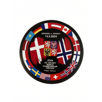Hokejové reprezentace puk Ice Hockey World Championship Czechia MS 2024 Dueling 14.5.2024 Denmark vs. Norway